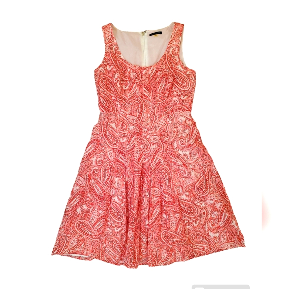 Tommy Hilfiger Women's Red White Paisley Fit & Flare Sleeveless Dress 10